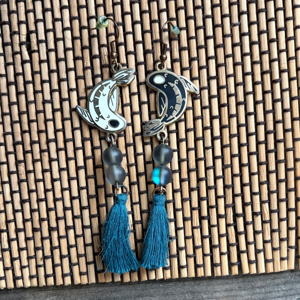 Teal and Silver Fish Earrings